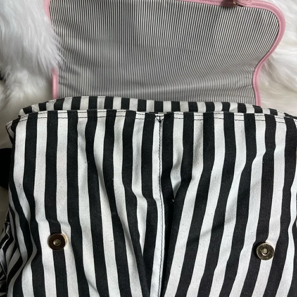 Lovevook laptop  shoulder bag Black & white stripes canvas,pink faux leather